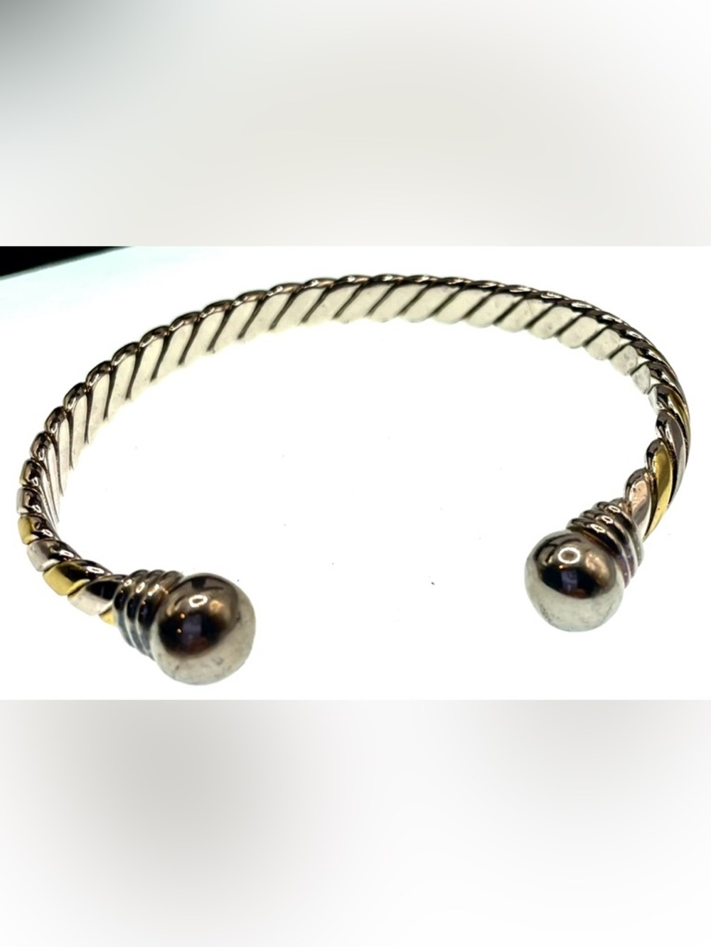 Vintage 90s Two Tone Twisted Cuff Bracelet Gold Silver Magnetic Ball Ends